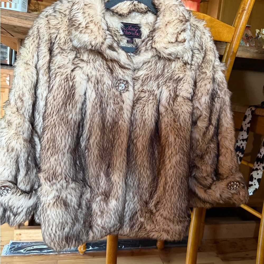 Faux Fur Jacket in Brown by